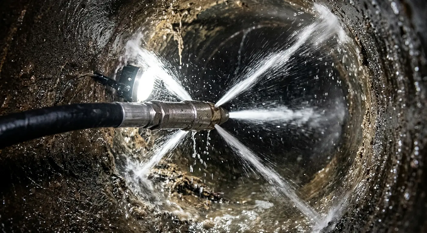 High-pressure hydro jetting nozzle cleaning sewer pipe for Storm Drain Cleaning in Palm Bay
